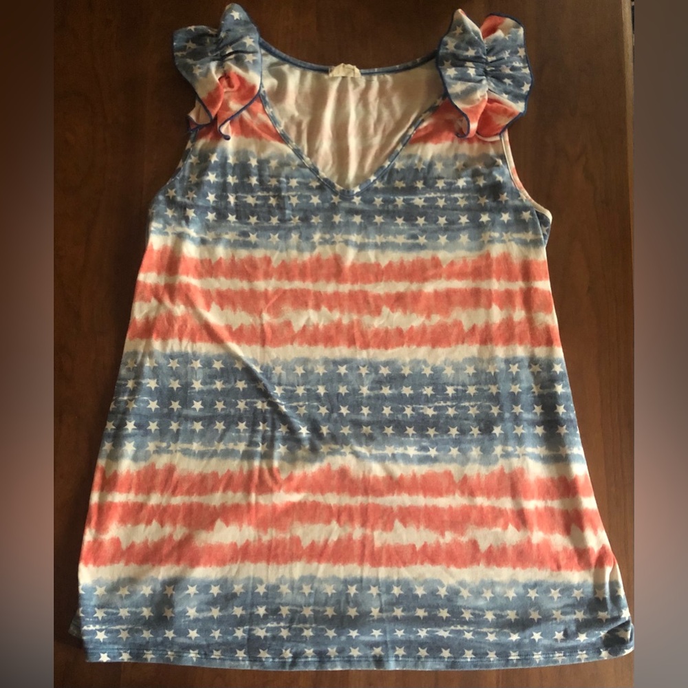 Women’s XL Patriotic Tank Top with ruffle sleeves by Lovely Melody